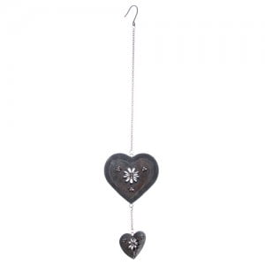 Hangend metalen hart in antiek-look, blauw