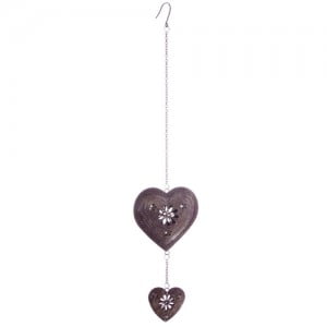 Hangend metalen hart in antiek-look, paars