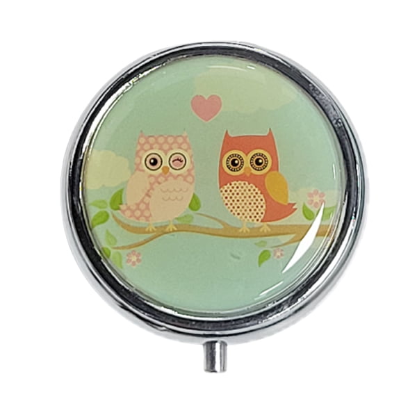 Pillendoosje rond met uiltjes blauw