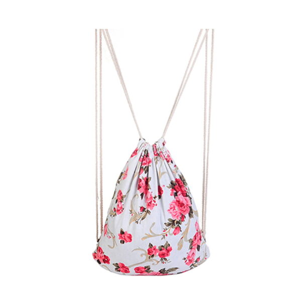 Rugtas wit met rozerode bloemenprint