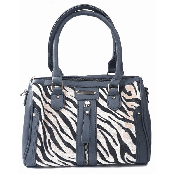 Handtas met zebraprint zwart/beige