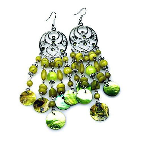 Oorbellen groen met schelpen en kraaltjes