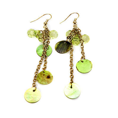 Oorbellen groen met schelpen en kraaltjes