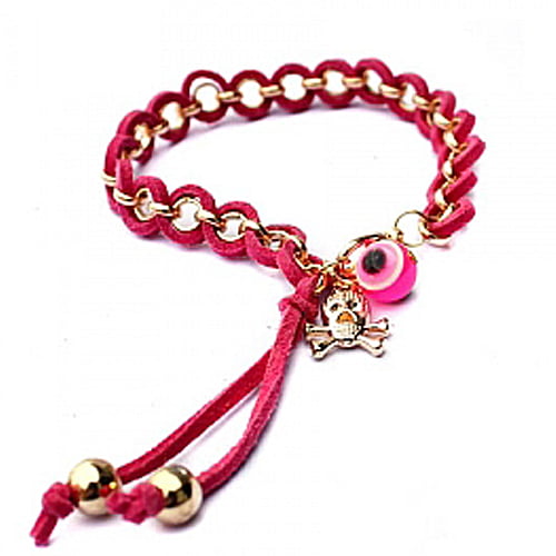 Armband goudkleur met rozerood koord