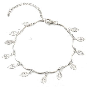 Zilverkleurig enkelbandje met blaadjes