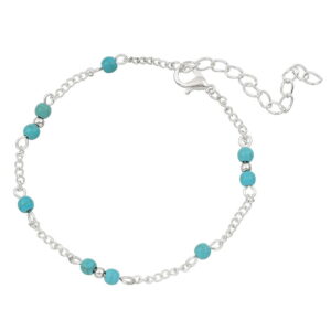 Zilverkleurig enkelbandje met turquoise steentjes