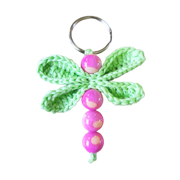 Libelle sleutelhanger groen met roze