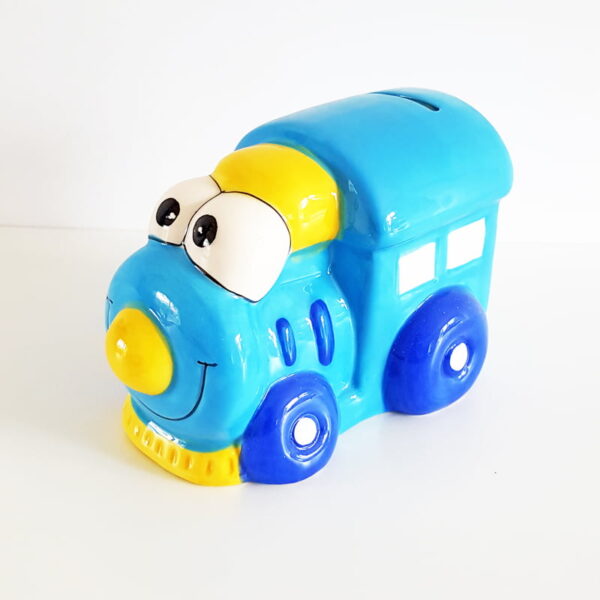 leuke spaarpot blauwe locomotief