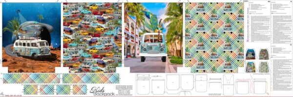 Kindertas 23091 busje Leuke kinderrugtas van Stenzo om zelf te naaien, met 4 verschillende afbeeldingen