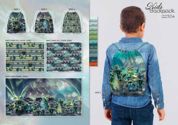 Kindertas Aliens 22304-2 Leuke kinderrugtas van Stenzo om zelf te naaien, met 4 verschillende afbeeldingen