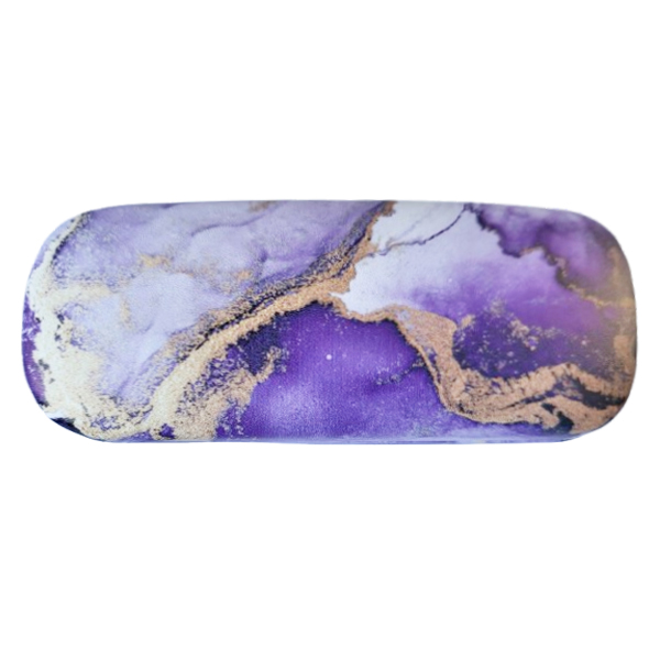 Mooie hardcase brillenkoker met paars/goud marmermotief