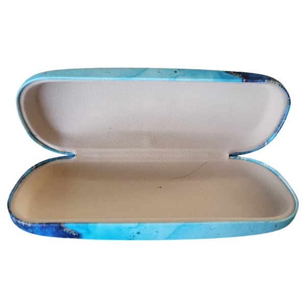 Mooie hardcase brillenkoker met blauw/goud marmermotief