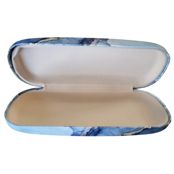 Mooie hardcase brillenkoker met blauw/goud marmermotief