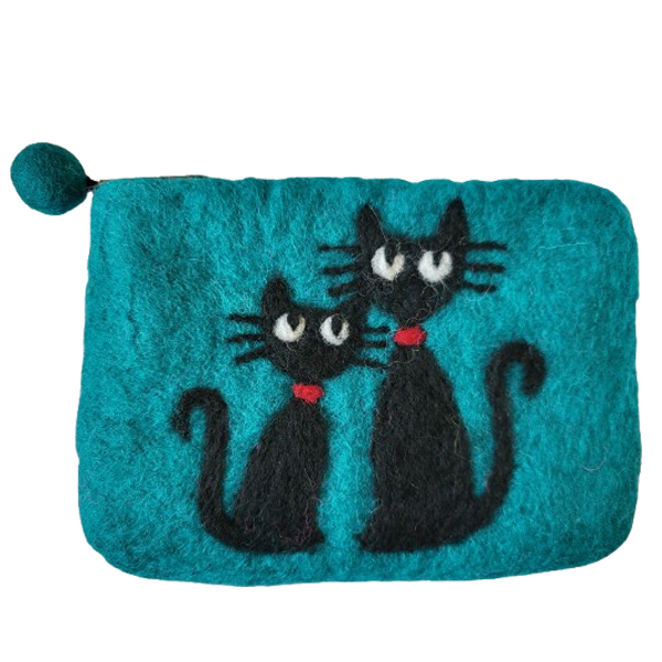 Mooi vilten etui met 2 katten, handgemaakt