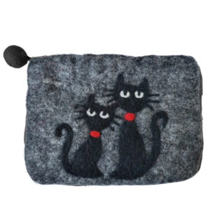 Mooi vilten etui met 2 katten, handgemaakt
