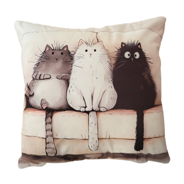 Kussenhoes met 3 poezen op bank